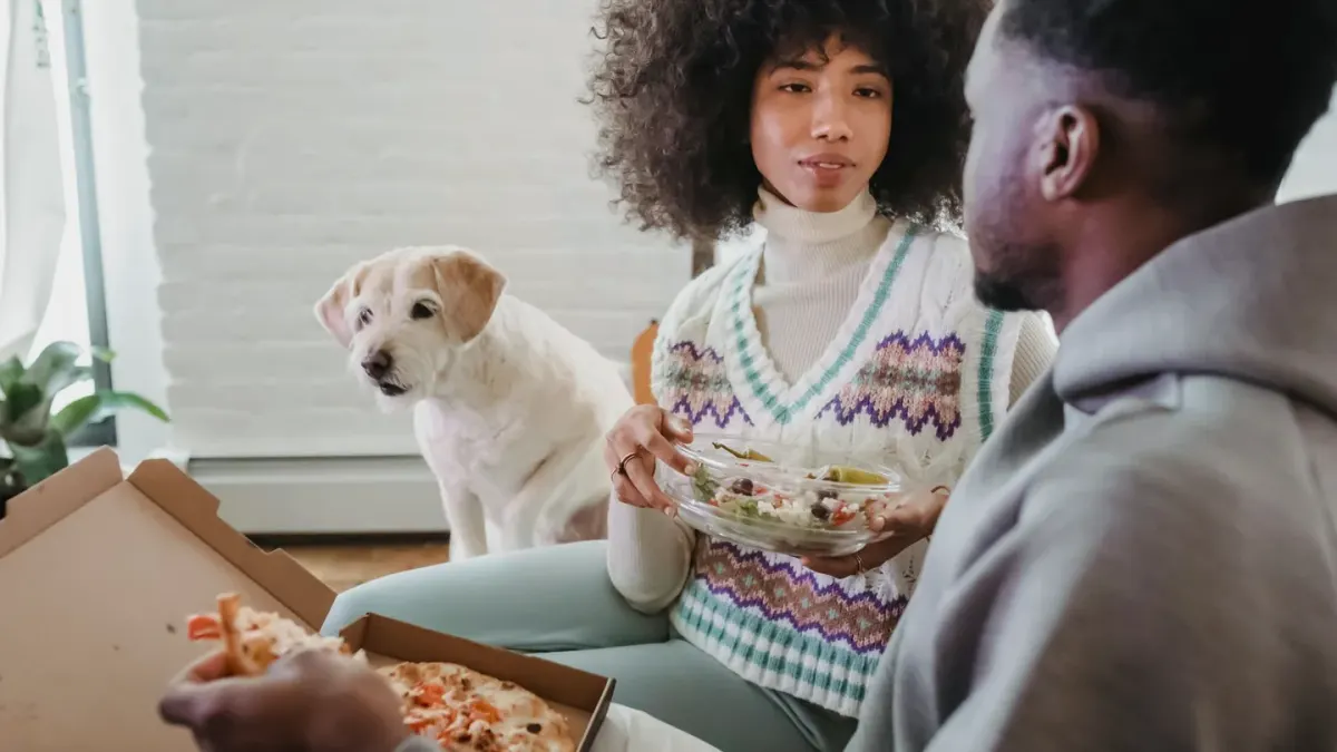 Dog eating from a bowl