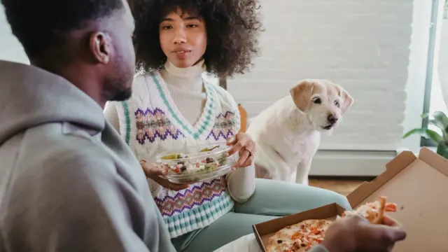 Dog eating from a bowl